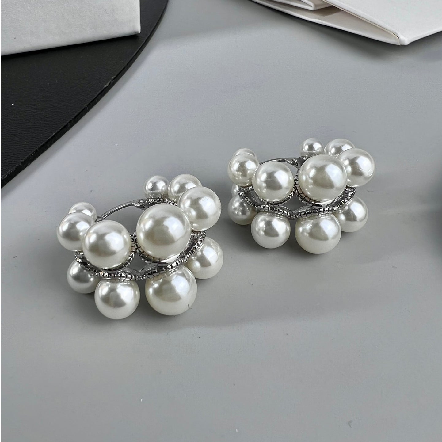 18K Celine Two-Rows Pearl Earrings