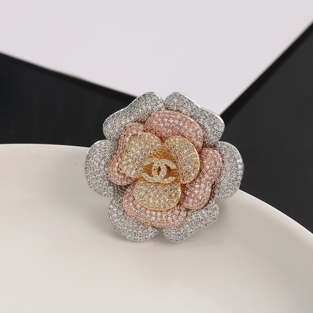 18K  Chanel Camellia Pink Diamonds Brooch