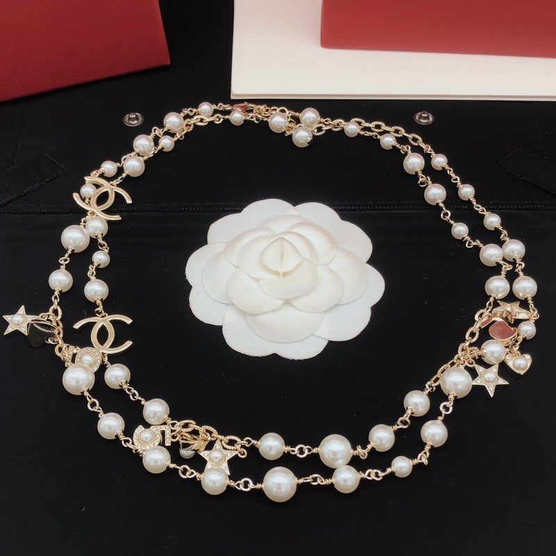 18K  Chanel No.5 Star Long Pearl Necklace