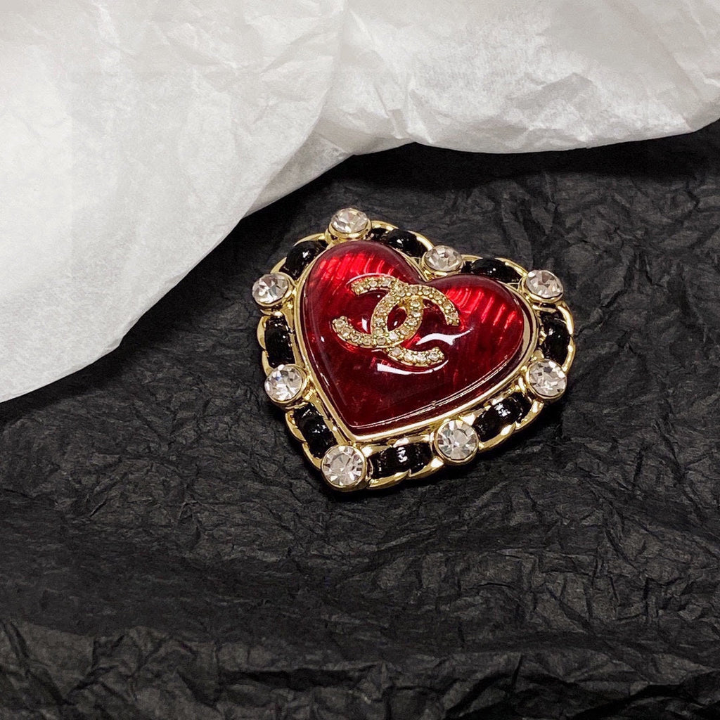 18K  Chanel Red Crystal Heart Brooch